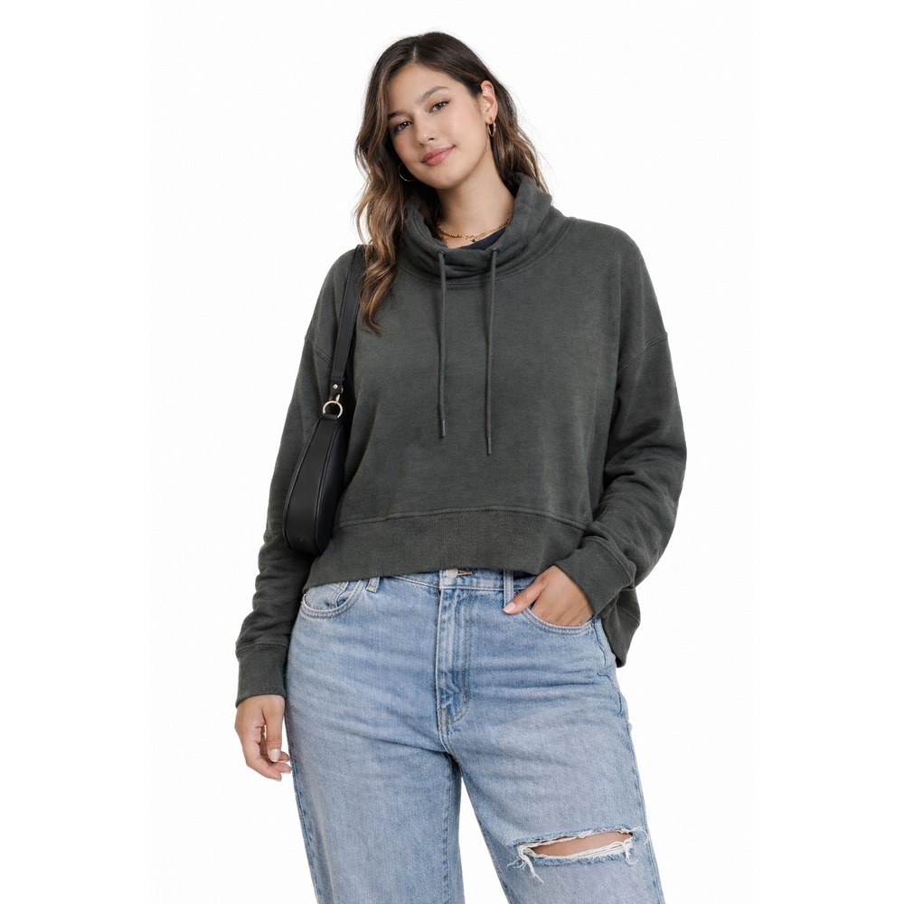 Old Navy Sweatshirt Womens Large Grey Funnel Neck Cropped Pullover‎ Athleisure